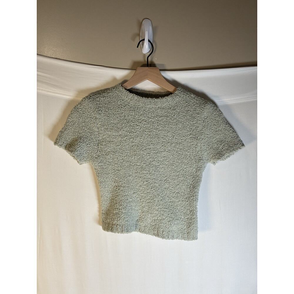 SKIMS Cozy Fuzzy Knit Cropped T Shirt Gray Size S/M Stretch Sherpa Lounge